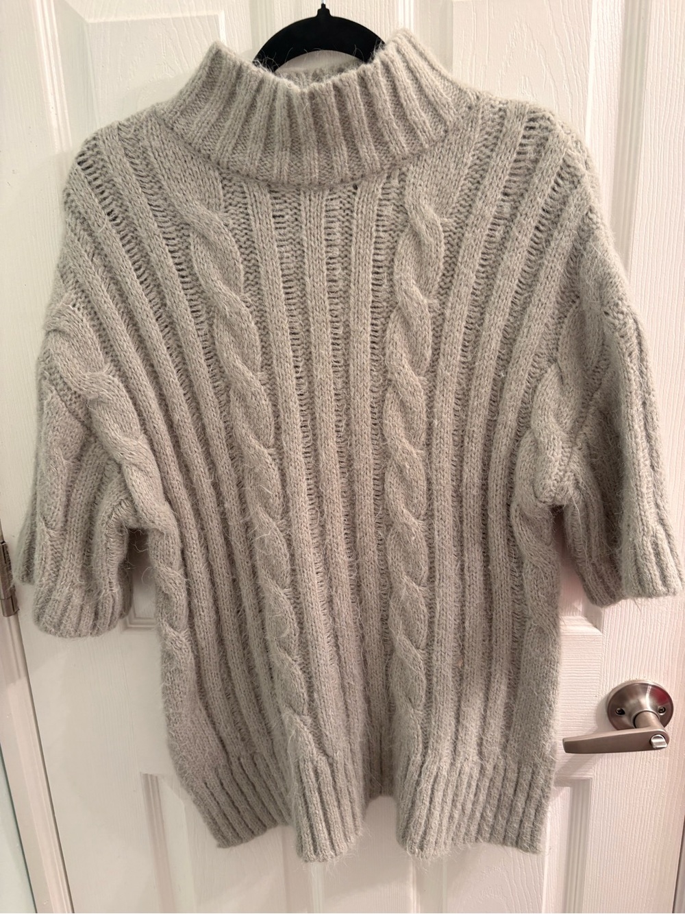 ZARA Chunky Cable Knit Mock Neck Sweater sage green Cozy Oversized Pullover